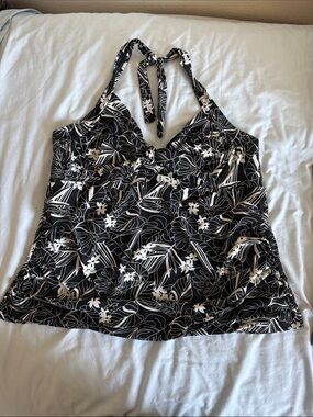 Catalina Black & White Floral Halter Swim Top